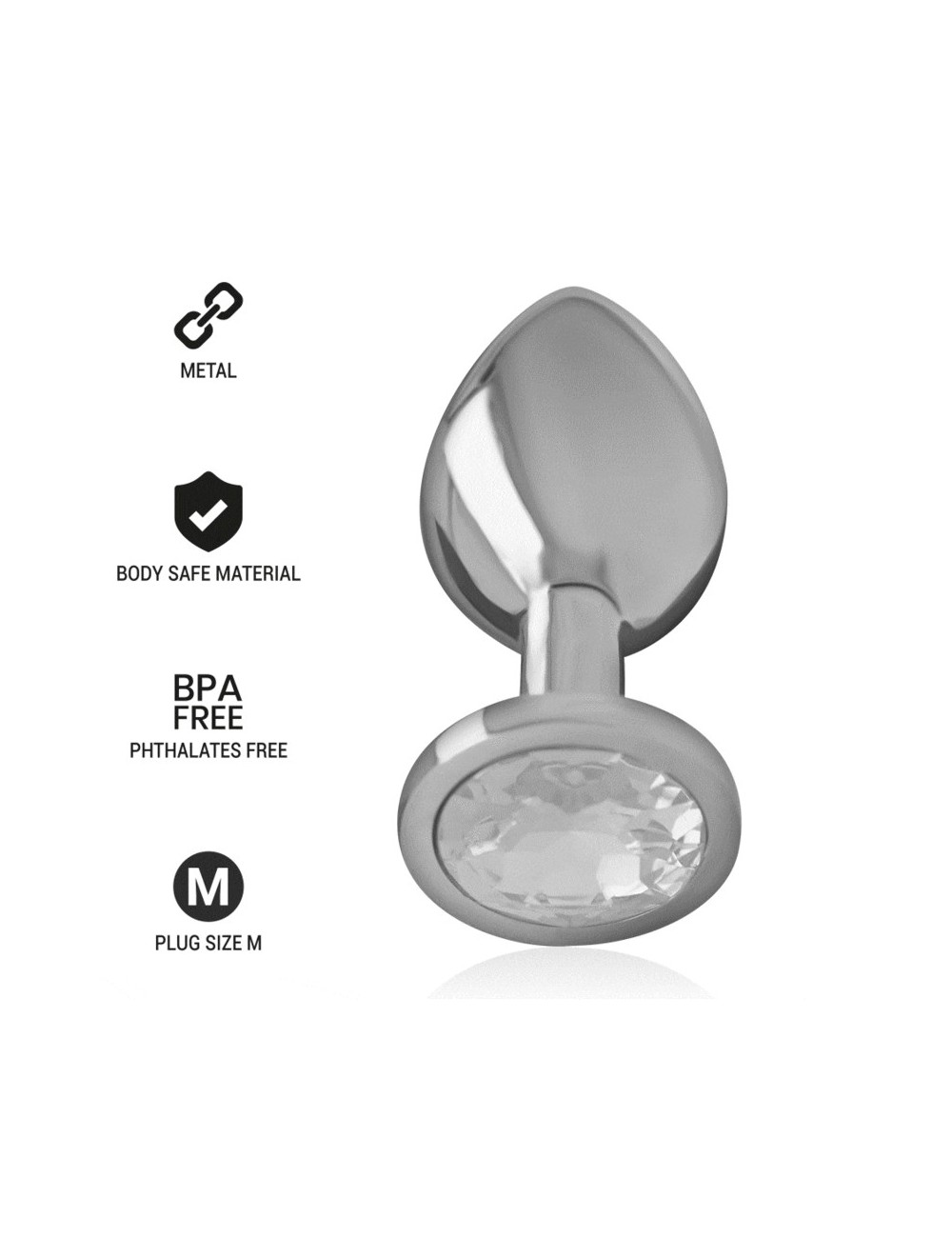 INTENSE - PLUG ANALE IN METALLO ALLUMINIO CON VETRO ARGENTO TAGLIA M