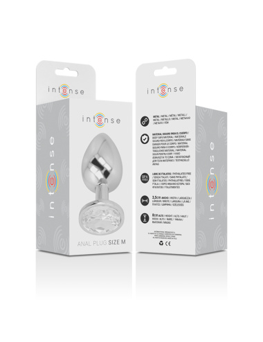 INTENSE - PLUG ANALE IN METALLO ALLUMINIO CON VETRO ARGENTO TAGLIA M