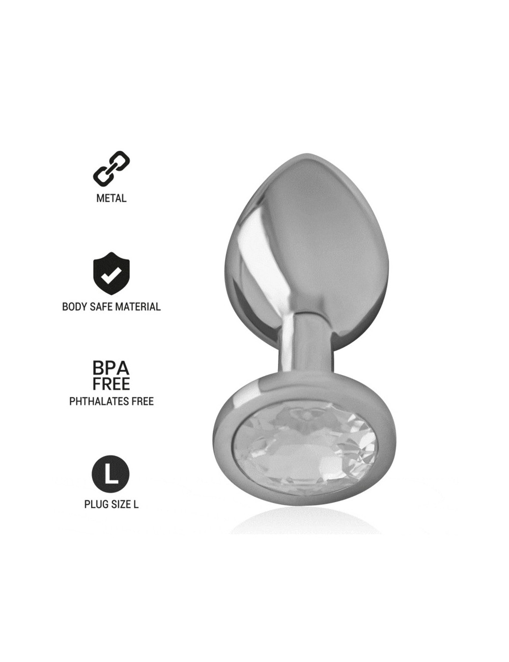 INTENSE - PLUG ANALE IN METALLO ALLUMINIO CON VETRO ARGENTO TAGLIA L