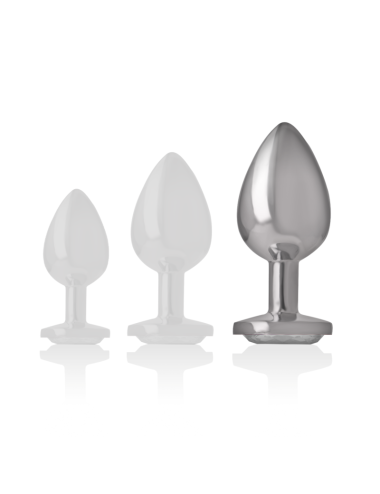 INTENSE - PLUG ANALE IN METALLO ALLUMINIO CON VETRO ARGENTO TAGLIA L