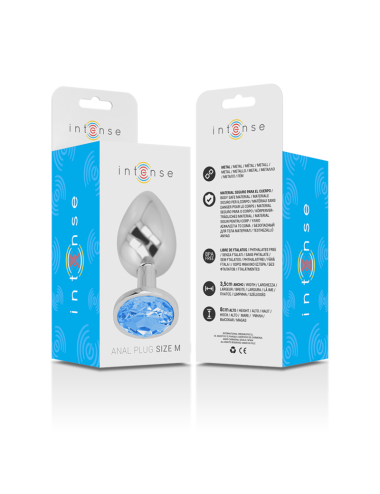 INTENSE - PLUG ANALE IN METALLO ALLUMINIO CON VETRO BLU TAGLIA M