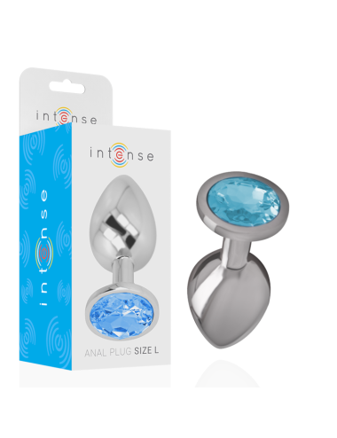 INTENSE - PLUG ANALE IN METALLO ALLUMINIO CON VETRO BLU TAGLIA L