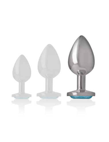 INTENSE - PLUG ANALE IN METALLO ALLUMINIO CON VETRO BLU TAGLIA L