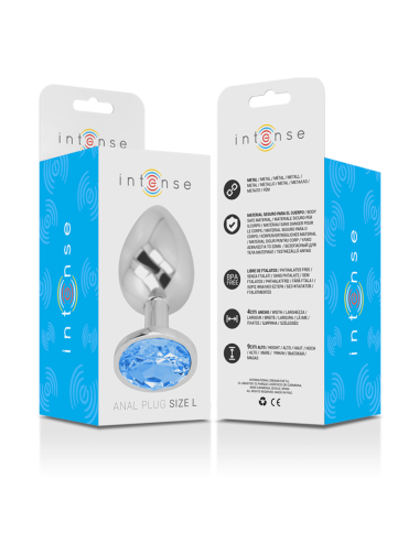 INTENSE - PLUG ANALE IN METALLO ALLUMINIO CON VETRO BLU TAGLIA L
