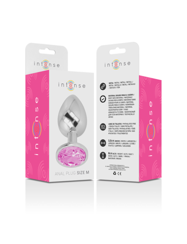 INTENSE - PLUG ANALE IN METALLO ALLUMINIO CON VETRO ROSA TAGLIA M