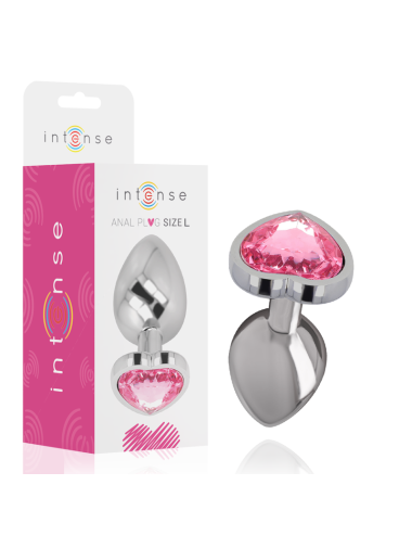 INTENSE - PLUG ANALE IN METALLO ALLUMINIO CON CUORE ROSA TAGLIA L
