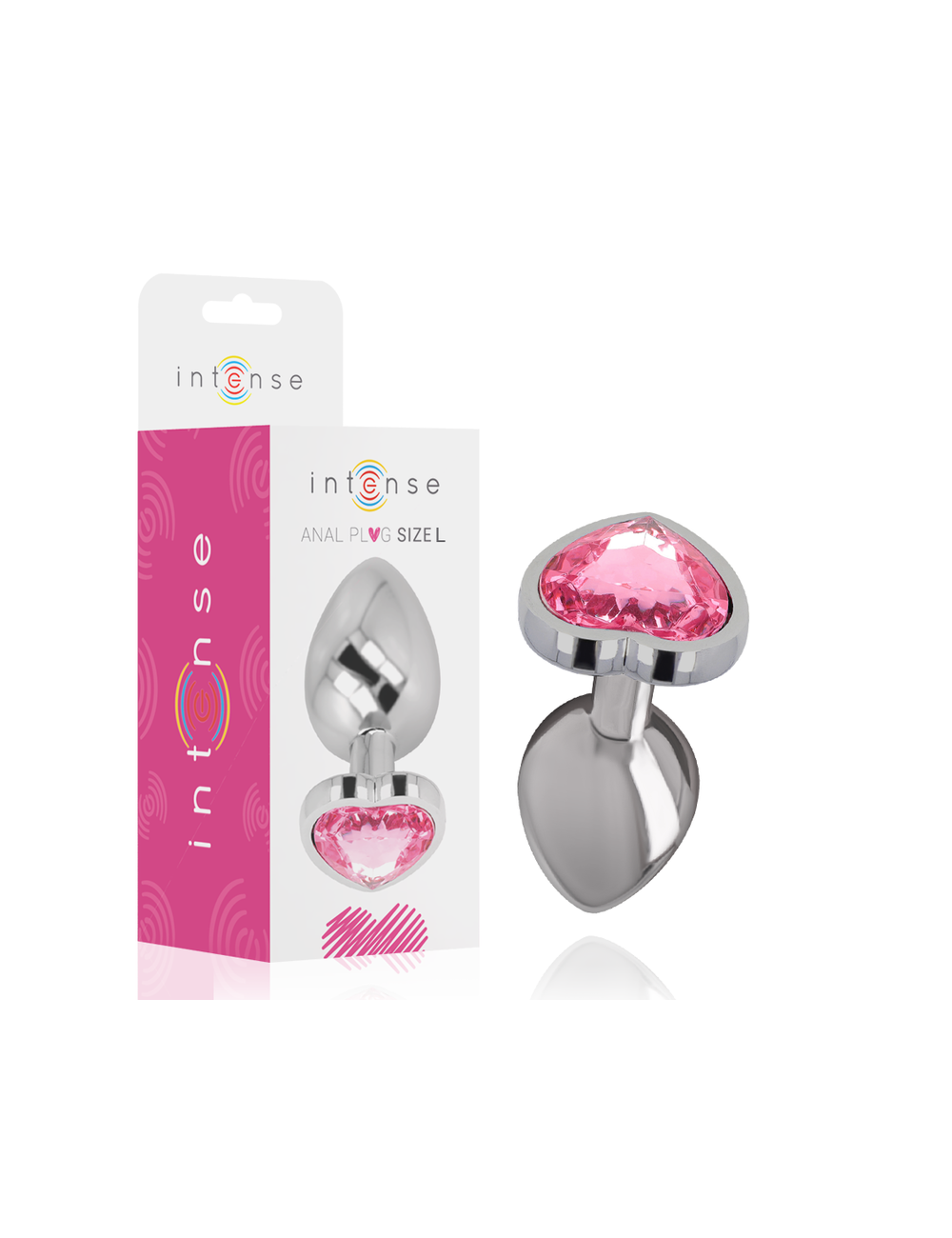 INTENSE - PLUG ANALE IN METALLO ALLUMINIO CON CUORE ROSA TAGLIA L