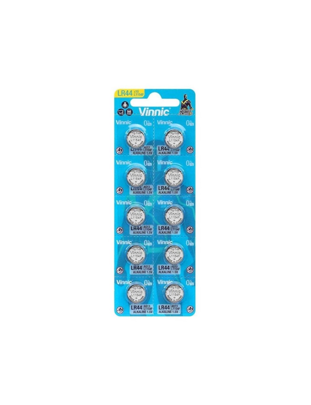 BATTERIA A BOTTONE ALCALINA VINNIC AG13 L1154F LR44 BLISTER*10