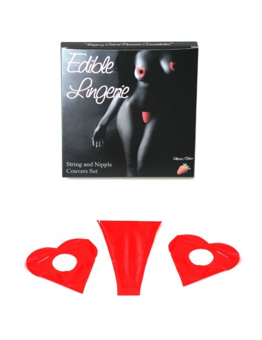 SECRETPLAY THONG AND EDIBLE NIPPLES COVER STRAWBERRY