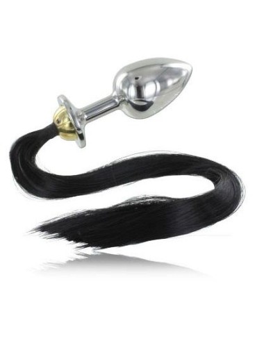 PLUG PONY PELO NERO METALLIZZATO ANALE 8.89CM