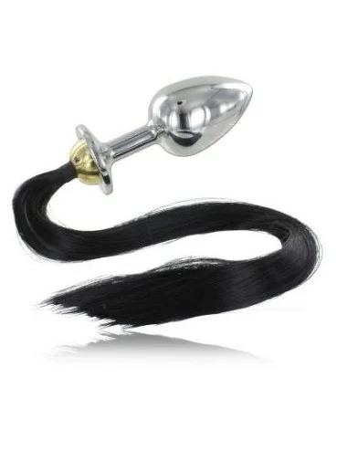 PLUG PONY PELO NERO METALLIZZATO ANALE 8.89CM
