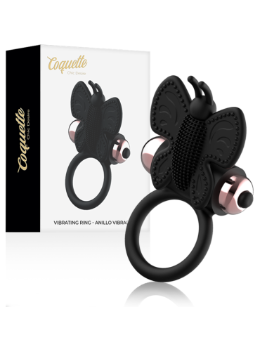 ANELLO CAZZO COQUETTE CHIC DESIRE FARFALLA CON VIBRATORE NERO/ORO
