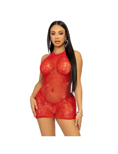 LEG AVENUE MINI VESTITO CON STRASS E STRASS TAGLIA UNICA - ROSSO