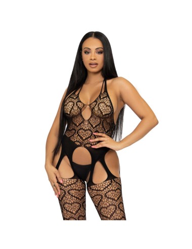 LEG AVENUE BODYSTOCKING DE ROSSO CON TIRANTES TALLA NICA - NEGRO