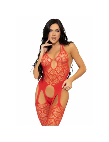 BODYSTOCKING CON BRETELLE A RETE LEG AVENUE TAGLIA UNICA - ROSSO