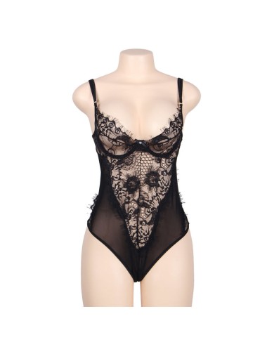 SUBBLIME QUEEN PLUS PIZZO FLOREALE E TEDDY NERO CON FRANGE