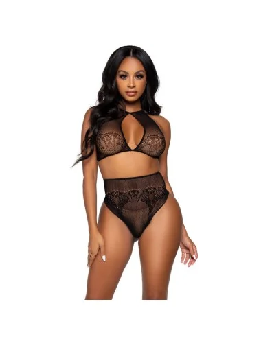 LEG AVENUE SET DUE PEZZI HALTER CROP TOP E PERIZOMA PANTY PANTY TAGLIA UNICA