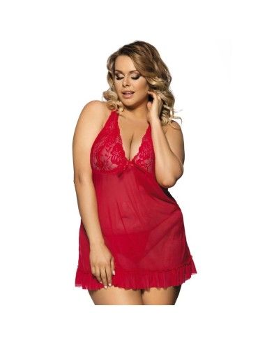 SUBBLIME QUEEN PLUS BABYDOLL ROSSO MOTIVI FLOREALI NEL SENO