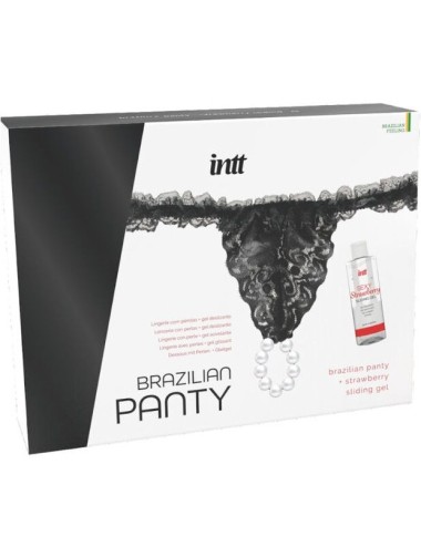 INTT - SLIP NERO BRASILIANO CON PERLE E GEL LUBRIFICANTE 50ML