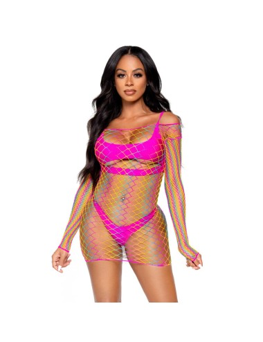 VESTITO LEG AVENUE NET MANICA LUNGA TAGLIA UNICA - MULTICOLORE