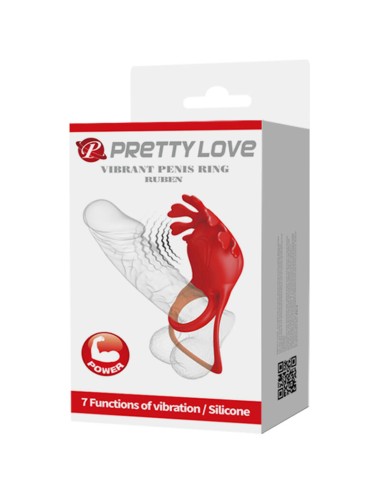 PRETTY LOVE - ANELLO VIBRATORE RUBEN 7 VIBRAZIONI IN SILICONE ROSSO