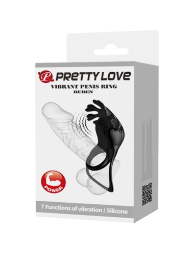 PRETTY LOVE - ANELLO VIBRATORE RUBEN 7 VIBRAZIONI IN SILICONE NERO