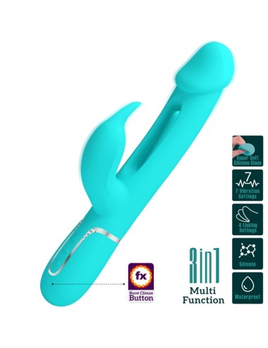 PRETTY LOVE - VIBRATORE DEJON RABBIT 3 IN 1 MULTIFUNZIONE VERDE ACQUA