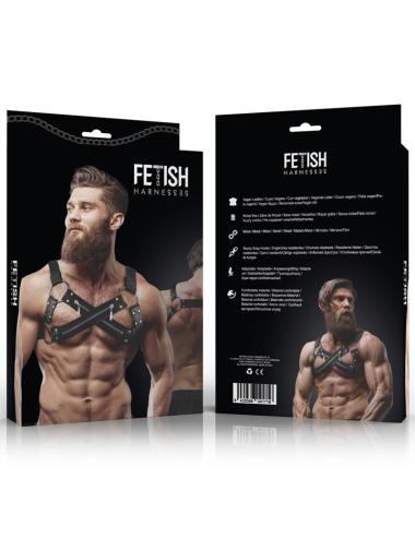 FETISH SUBMISSIVE ATTITUDE - PETTORINA PER BULLDOG INCROCIATA SUL PETTO IN NEOPRENE REGOLABILE CON CERNIERE DA UOMO