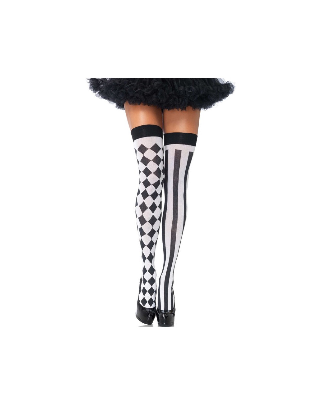LEG AVENUE - CALZINI ALTI ARLECCHINO BIANCO/NERO LEG AVENUE - CALZINI ALTI ARLECCHINO BIANCO/NERO