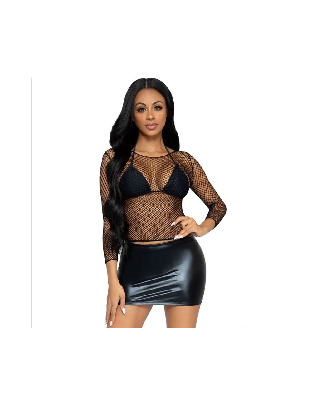 LEG AVENUE - T-SHIRT A RETE MANICHE LUNGHE NERA LEG AVENUE - T-SHIRT A RETE MANICHE LUNGHE NERA