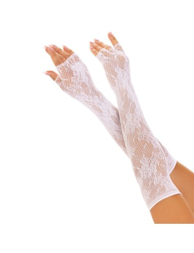 LEG AVENUE - GUANTI SENZA DITA IN RETE FLOREALE BIANCO