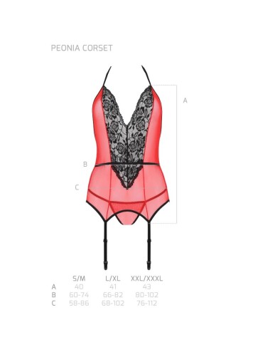 PASSION - CORSETTO PEONIA LINEA EROTICA ROSSO S/M