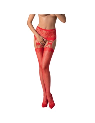 PASSION - S027 CALZE ROSSE CON GIARRETTIERA TAGLIA UNICA