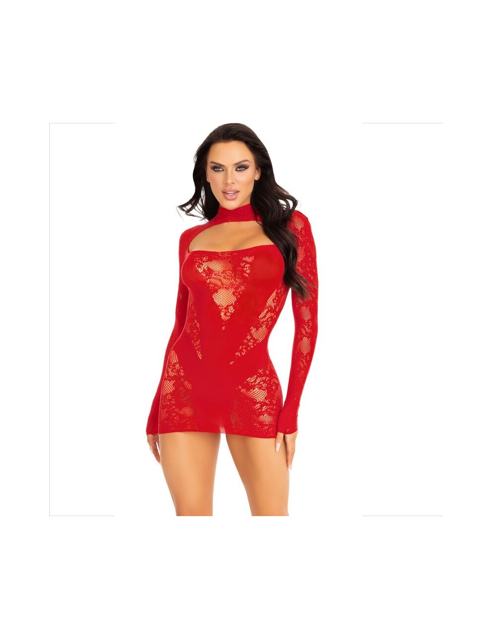 LEG AVENUE - MINI ABITO CON PIZZO MANICA LUNGA ROSSO LEG AVENUE - MINI ABITO CON PIZZO MANICA LUNGA ROSSO