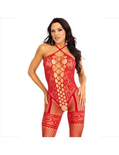 LEG AVENUE - BODYSTOCKING CAVEZZA COLLO ROSSO CUORI ROSSI