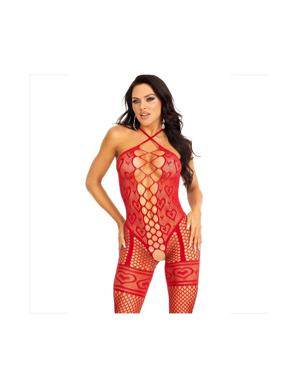 LEG AVENUE - BODYSTOCKING CAVEZZA COLLO ROSSO CUORI ROSSI