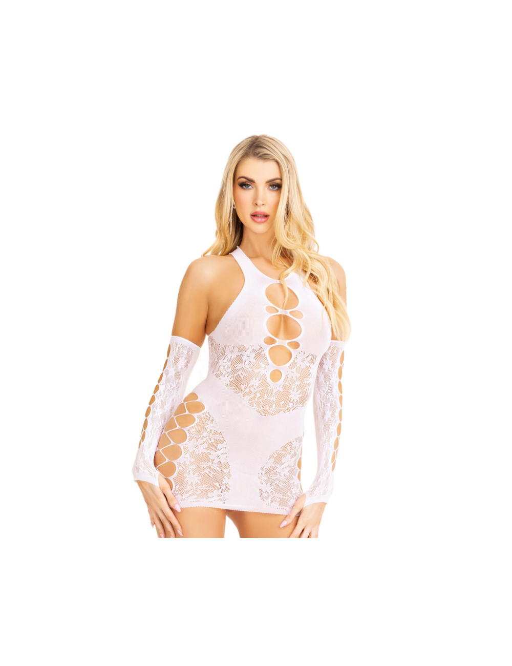 LEG AVENUE - SET MINI ABITO E GUANTI BIANCO