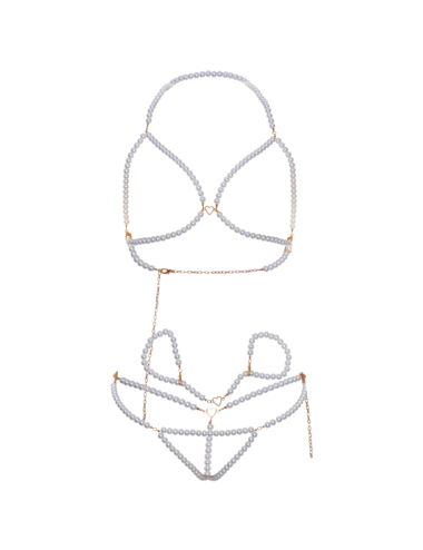 LEG AVENUE - SET POLSINI REGGISENO E PERIZOMA CON PERLE