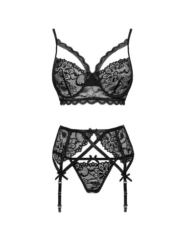 LIVCO CORSETTI FASHION - MORIDAM LC 90552 REGGISENO + REGGISENO + SLIP NEGRO