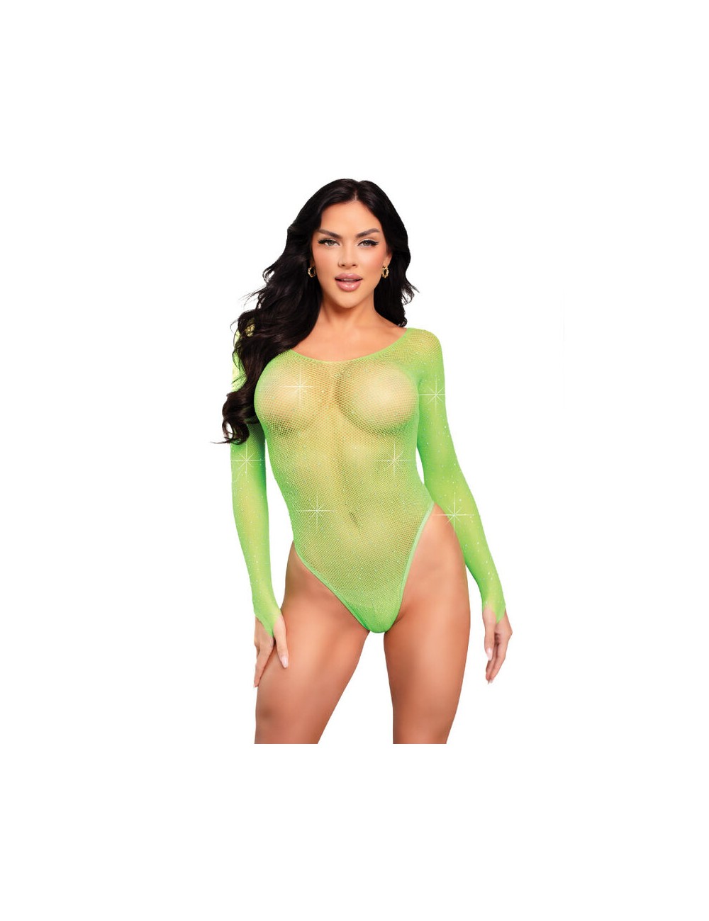 LEG AVENUE - BODY MANICA LUNGA CRISTALLIZZATO VERDE LEG AVENUE - BODY MANICA LUNGA CRISTALLIZZATO VERDE