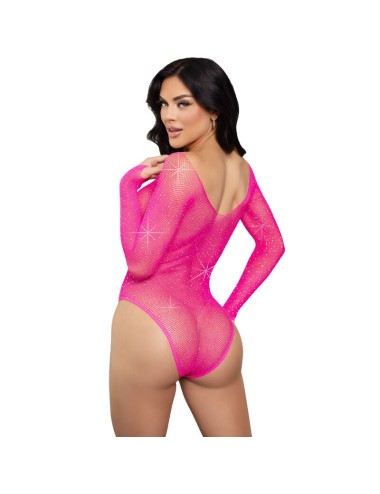 LEG AVENUE - BODY MANICA LUNGA CRISTALLIZZATO FUCSIA