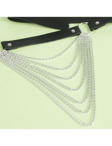 SUBBLIME - CINTURA CON CATENA IN PELLE NERA TAGLIA UNICA
