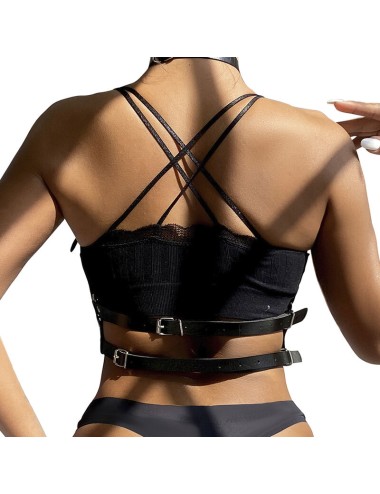 SUBBLIME - PETTORINA CON ANELLO IN PELLE NERA TAGLIA UNICA