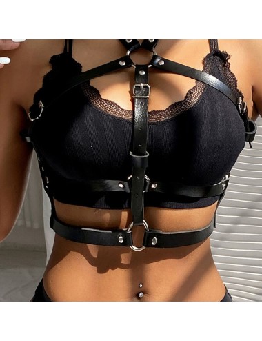 SUBBLIME - PETTORINA CON ANELLO IN PELLE NERA TAGLIA UNICA