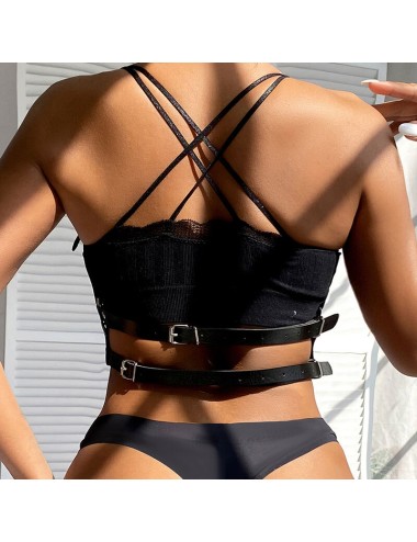SUBBLIME - PETTORINA CON ANELLO IN PELLE NERA TAGLIA UNICA