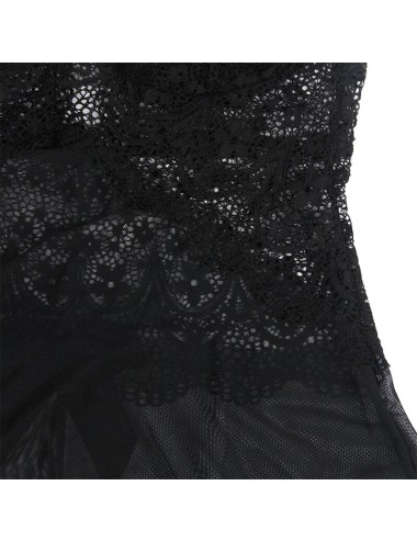 SUBBLIME - BABYDOLL TULLE CON DETTAGLI PIZZO E FIORI NERO L/XL