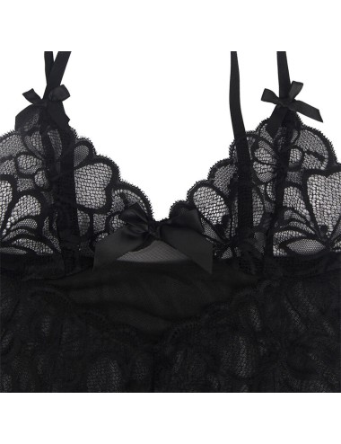 SUBBLIME - BABY DOLL CON SPALLINE REGOLABILI E PIZZO TRASPARENTE STAMPA FLOREALE NERO L/XL