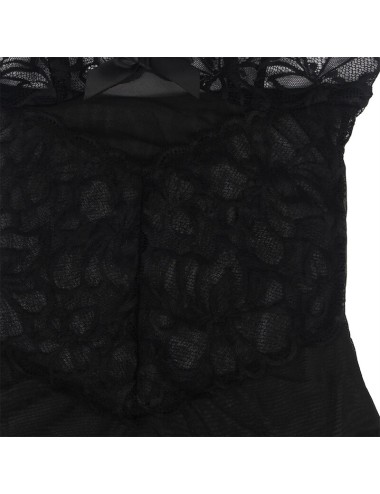 SUBBLIME - BABY DOLL CON SPALLINE REGOLABILI E PIZZO TRASPARENTE STAMPA FLOREALE NERO L/XL