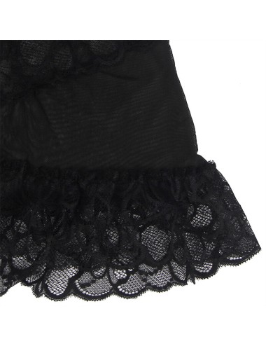 SUBBLIME - BABY DOLL CON SPALLINE REGOLABILI E PIZZO TRASPARENTE STAMPA FLOREALE NERO L/XL