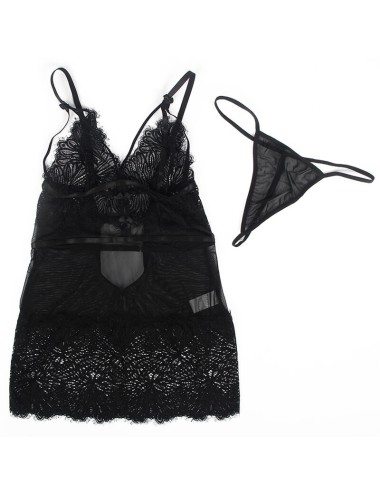 SUBBLIME - BABYDOLL CON SPALLINE REGOLABILI IN PIZZO NERO S/M
